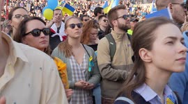 Front view of crowd at London Stands with Ukraine: March and Vigil in Trafalgar Square another view