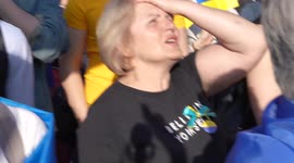 Blond older woman at the London Stands with Ukraine: March and Vigil