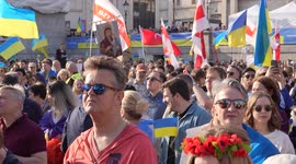 People watching the stage at London Stands with Ukraine: March and Vigil