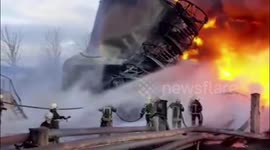 Dramatic footage as Ukrainian crews extinguish fire at industrial fuel storage targeted by Russians