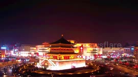 Footage Of Bell Tower Street Nightview In Xi'An, Shaanxi, China
