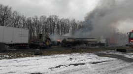 Fiery 80 Vehicle pileup with fire on Pennsylvania Interstate highway