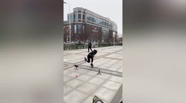 Chinese skater demonstrates incredible skill by slaloming in and out of cones at great speed