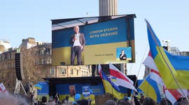 Sadiq Khan on the big screen at the London Stands with Ukraine: March and Vigil