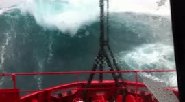 MONSTER WAVES slam rescue ship in the North Sea, smashing windows