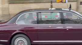 Queen passes the Houses of Parliament after leaving Prince Philip’s memorial service at Westminster Abbey
