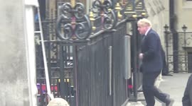 UK PM Boris Johnson arrives at Westminster Abbey to attend memorial service for Prince Philip