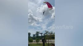 Bungling base jumper left red-faced after trying to land ... only to smash into a TREE