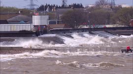 Strong northerly winds batter seafront bringing cold weather to Kent, UK