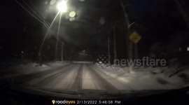 Driver loses control on snowy road