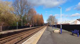 York train arriving at Starbeck station in Harrogate North Yorkshire UK
