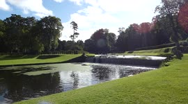 Lakes and garden at the Fountains Abbey near Ripon North Yorkshire UK