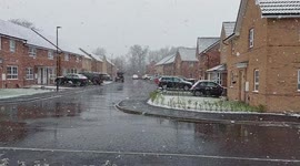 Snowfall in a town in North Yorkshire UK