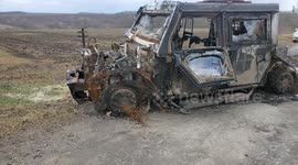 Destroyed Russian military vehicles in Liberated town of Trostyanets, Ukraine