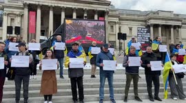 Protesters in Trafalgar Square pay respect to worst-hit Ukrainian cities
