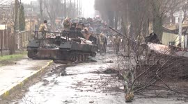 Remnants of Russian military convoy seen in Bucha, Ukraine