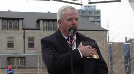Retired Canadian military general Rick Hillier, former chief of the defence staff speech at Toronto rally for Ukraine after mass graves of murdered civilians discover in Russian invasion and war against Ukraine