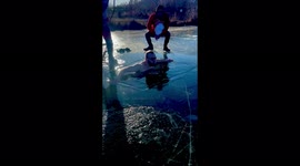 Incredible footage shows Slovakian man swim over 20 metres under frozen lake