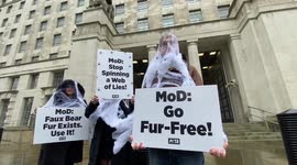 PETA protests animal skin and fur use in British army outside Ministry of Defence in London