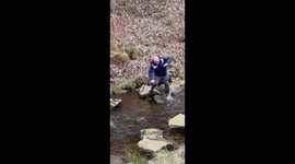 British dad celebrates too soon before hilarious stepping stone FAIL