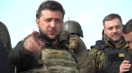 Ukrainian president Zelenskyy visits the Irpin bridge to Kyiv destroyed by Russians
