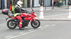 Rare image of a motorcycle dedicated to the french firefighters spotted in the street of Paris, near the Louvre Museum, France. 6 april 2022