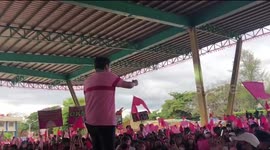Philippines presidential candidate Leni Robredo does traditional tribal dance as she woos voters in Occidental Mindoro