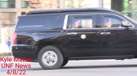 Madam Vice President of the United States Kamala Harris departs the Eisenhower Executive Office Building and waves from her motorcade to onlookers as the United States Secret Service stands watch in Washington, D.C. on April 8, 2022