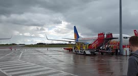 Jet2 planes at Leeds Bradford airport West Yorkshire UK