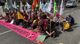 Extinction Rebellion block the street outside the Home Office in London