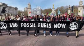 Extinction Rebellion activists march past Buckingham Palace,