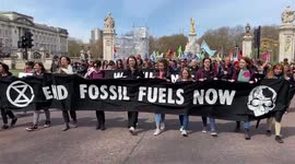 Newsflare Edit - Extinction Rebellion activists march past Buckingham Palace,