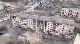 Ukraine drone video shows destroyed buildings in Horenka near Kyiv