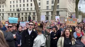 Trans rights protesters chant ‘Shame’ at Boris Johnson during a demonstration outside Downing Street.