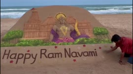 Odisha Artist Creates 6-feet Tall Beautiful Sand Art Of Ram Mandir In Puri Beach.
