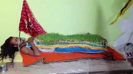 Man pierces nose with trident, covers body with crop-blanket during ritual in central India