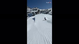 'DOPE follow shot of a fearless skier performing insane aerial maneuvers 
'