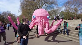 Extinction Rebellion educate the public outside London Science Museum