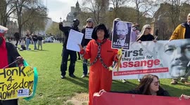Protest outside Parliament marking the third anniversary of Julian Assange’s arrest