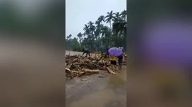 Tropical Storm Megi topples trees blocking road in central Philippines