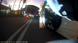 CLOSE CALL: Car door hits moped as rider tries to pass (Dashcam Video)