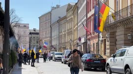 Protesters call immediate closure of Ukraine airspace in front of US Consulate General in Krakow, Poland