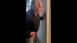Precious grandfather protects granddaughter from fake snake