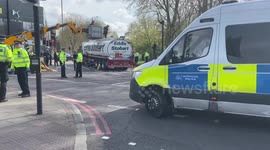 Newsflare Edit - Just Stop Oil activists glue themselves to oil tanker and block traffic in West London