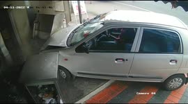 Watch - Dramatic cctv shows drunk driver smashed his car into eatery kitchen resulting flames