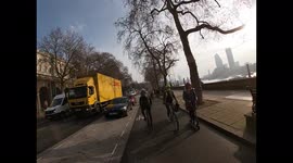 Fire on Embankment cycle lane London during morning commute March 2022
