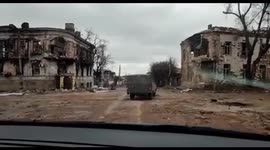 Driving through destroyed city of Mariupol
