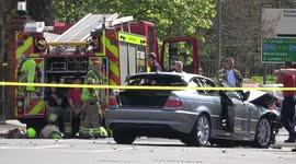 Fire engine involved in crash with car on Brent Street in Hendon, London
