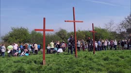 Three crosses placed at Sheppey's highest point for Easter Good Friday service in Kent, UK