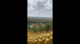 Thousands of Buddha statues line the steps of this temple in Cambodia